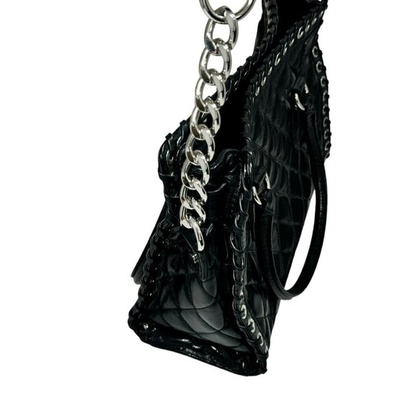 Michael Kors Hamilton Hippie Grommet Quilted Tote Black & Silver 12.5 x 9 - Picture 6 of 12